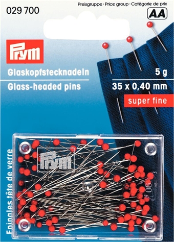PRYM - Knappnål extra tunna med glashuvud 0,40x35 mm