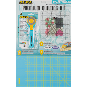 OLFA RTY-2C/STQR-RC Startkit Turkos Skjæremåtte 45x30 cm + Rullekniv 45 mm RTY-2C , Quiltlinjal QR-6S 6,5x6,5"