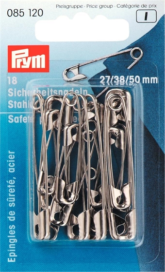 PRYM - Sækerhetsnålar 27+38+50 mm, 18 st Silver