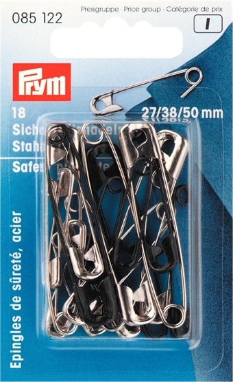 PRYM - Sækerhetsnålar 27+38+50 mm, 18 st Silver/Svart