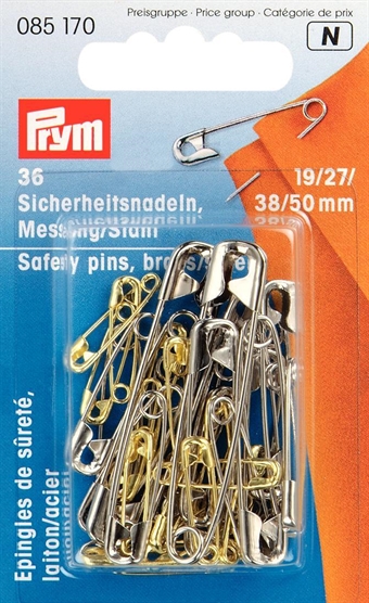 PRYM - Sækerhetsnålar med spiral, Mæssing og Stål 38/50 mm, 36 st