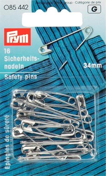 PRYM - Sækerhetsnålar 34 mm, 16 st Silver No. 1