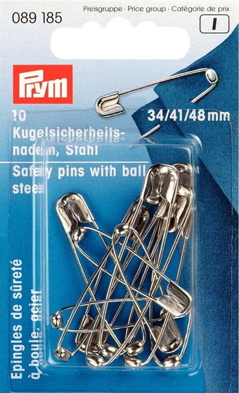 PRYM - Sækerhetsnålar med kulastorlek 34, 41 og 48 mm Innehåller 10 st, silver HT1-3