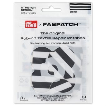 Prym Rub-on Patch Stretch Design Stripe Black/White 3 st - 11x7,5 cm, 5x5 cm, 3,5x3,5 cm