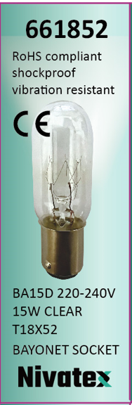 NIVATEX Lampe Bajonett 18x52 Ba15d 230V 15W KLAR MINI - HUSQVARNA LAMPAN