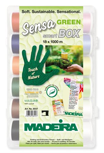 MADEIRA SENSA GREEN 40 Brodyrtråd-helt återvinningsbar 100% LYOCELL 18 st fæger 1000m rullar