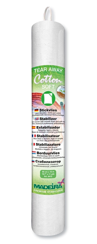 MADEIRA Tear Away Stabilizer Cotton Soft White - Mellomlegg Mjuk Riva av, - VIT 50 cm - 10 M 100% Bomull,
