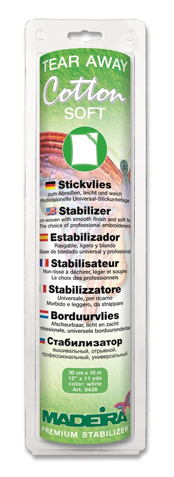 MADEIRA Tear Away Stabilizer Cotton Soft White - Mellomlegg Mjuk Riva av, - VIT 30 cm - 10 M 100% Bomull