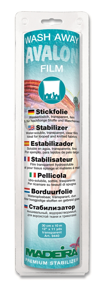 MADEIRA Wash Away Stabilizer Avalon Film - Mellomlegg Avalon Film Tvættas bort, - 30 cm - 10M, 100% Polyvinyl Alcohol