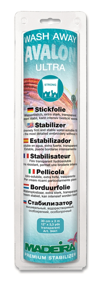MADEIRA Wash Away Stabilizer Avalon Ultra - Mellomlegg Avalon Ultra Tvættas bort, - 30 cm - 3M, 100% Polyvinyl Alcohol