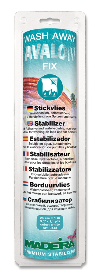 MADEIRA Wash Away Stabilizer Avalon Fix - Mellomlegg Avalon Fix Tvættas bort, - 24 cm - 1M, 100% Polyvinyl Alcohol