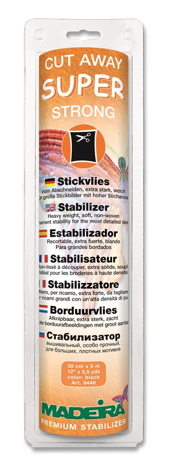 MADEIRA Cut Away Stabilizer Super Strong Black - Mellomlegg SUPER STARK Klippa av, - SVART 30 cm - 5M, 100% Polyester