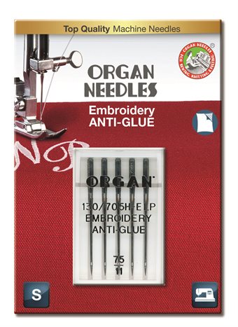 Organ Needle Broderi Anti-Glue 75 5-pack