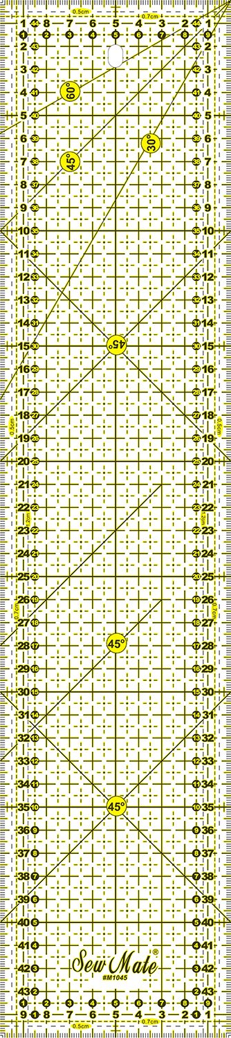 Quiltning linjal 10x45 cm gula linjer