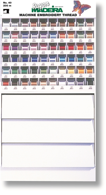 MADEIRA Brodyr Display RAYON 40 Bas sortiment 60 færger, 300 spolar 200M, H423xB448xxD263