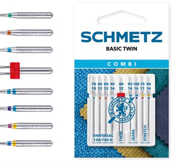 Schmetz Combi BASIC TWIN 1x70,2x80,1x90,1x75HS,1x90HS,1x90HJ,1x100HJ,1xZWI 2,0/80 130/705 H KNS
