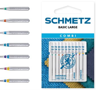 Schmetz Combi BASIC LARGE Universal-2x70, 3x80, 1x90, jeans 1x90, 1x100, Stretch 1x75, 1x90,