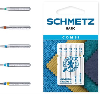 Schmetz Combi BASIC 1x70,1x80,1x90, jeans 1x90 H-J, Stretch 1x90 H-S 130/705 H VVS