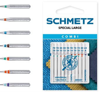 Schmetz Combi SPECIAL LARGE / Universal 2x70,2x80,1x90, Læder 1x90, Jersey 2x70,1x80, Microtex 1x60