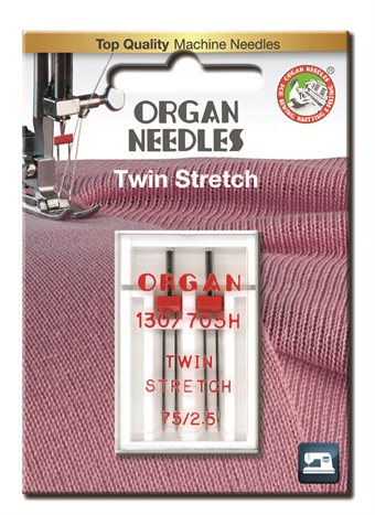 Organ Needle tvillingnål Stretch 2,5mm/75 2-pack